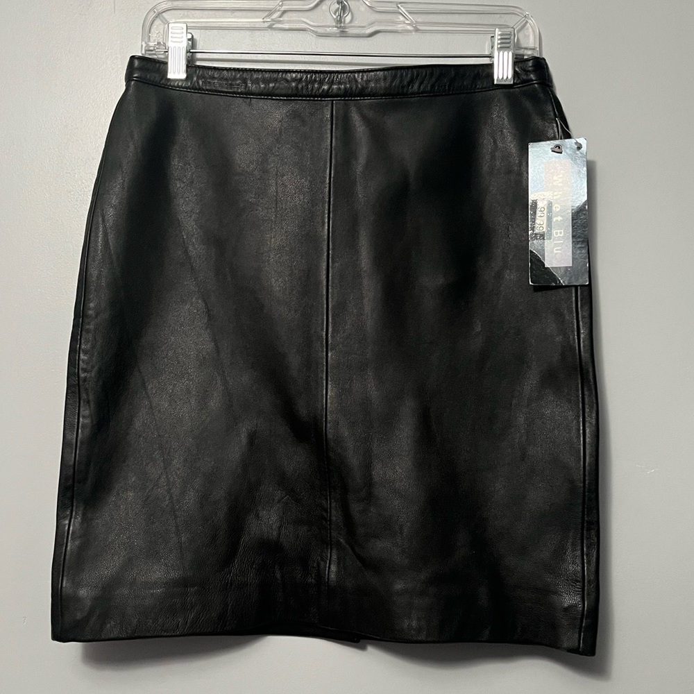 NWT Vintage Deadstock Whet Blu Genuine Leather Black Mini Skirt